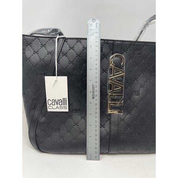 NEW Cavalli Class Sandra Shopper Tote Bag Black Onyx Logo Medium NWT $118 MSRP - Picture 11 of 13